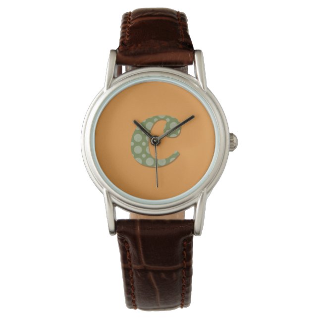 Groene en gele monogram letter C horloge (Voorkant)