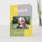 Groene en gele naam en foto Gefeliciteerd met je v Kaart (Voorkant)