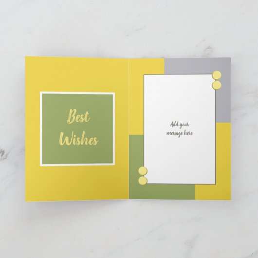 Groene en gele naam en foto Gefeliciteerd met je v Kaart (Binnen)