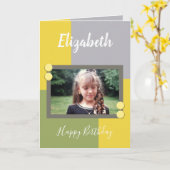 Groene en gele naam en foto Gefeliciteerd met je v Kaart (Gele Bloem)