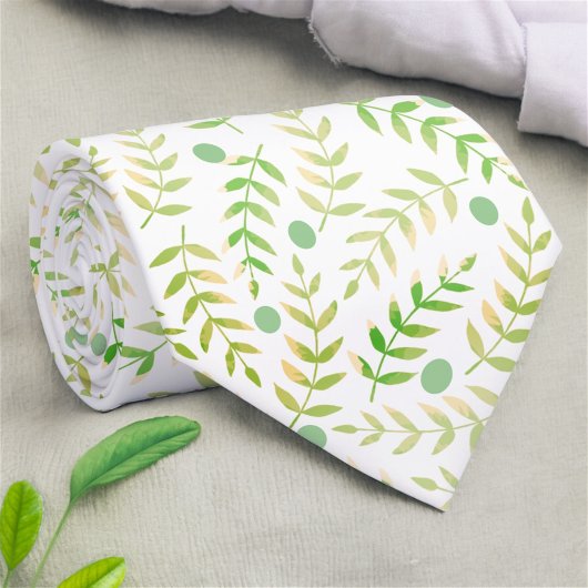 Groene en gele Natuur Fern Leaf Stalks Patroon Stropdas