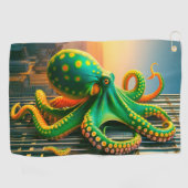 Groene en gele octopus kunst golfhanddoek (Horizontaal)
