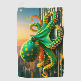 Groene en gele octopus kunst golfhanddoek
