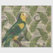 Groene en gele papegaai op bladeren cadeaupapier (Vlak)