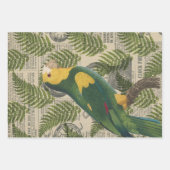 Groene en gele papegaai op bladeren inpakpapier vel (Voorkant 3)