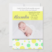 Groene en gele pokadots | Neutrale foto geboorte Aankondiging (Voorkant)