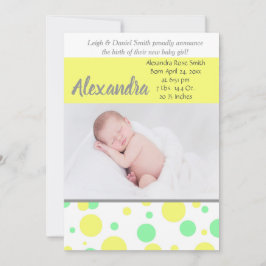 Groene en gele pokadots | Neutrale foto geboorte Aankondiging