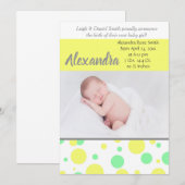 Groene en gele pokadots | Neutrale foto geboorte Aankondiging (Voorkant / Achterkant)