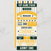 Groene en gele sport Met Ticket Birthday Party Kaart (Voorkant / Achterkant)