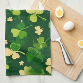 Groene en gele St. Patrick's Day Shamrock Theedoek (Quarter Fold)