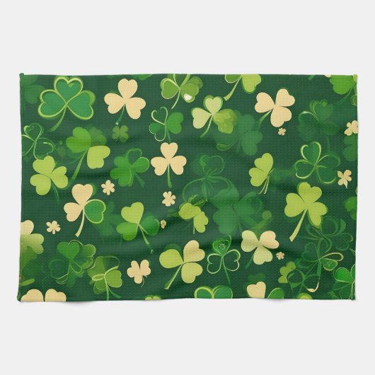 Groene en gele St. Patrick's Day Shamrock Theedoek (Horizontaal)