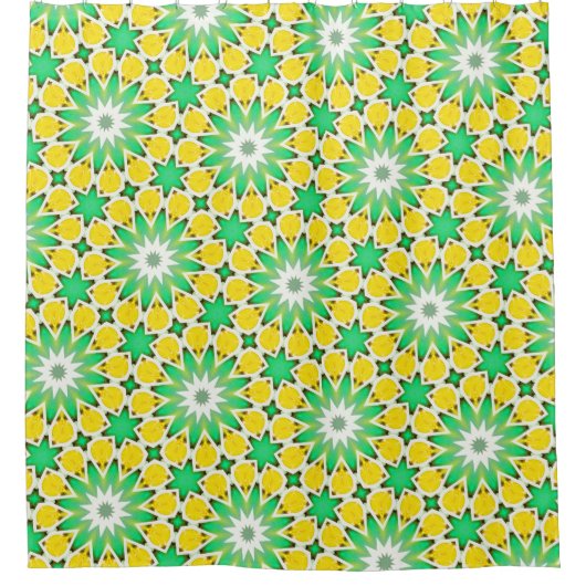 Groene en Gele Ster Abstract Douchegordijn (Voorkant)