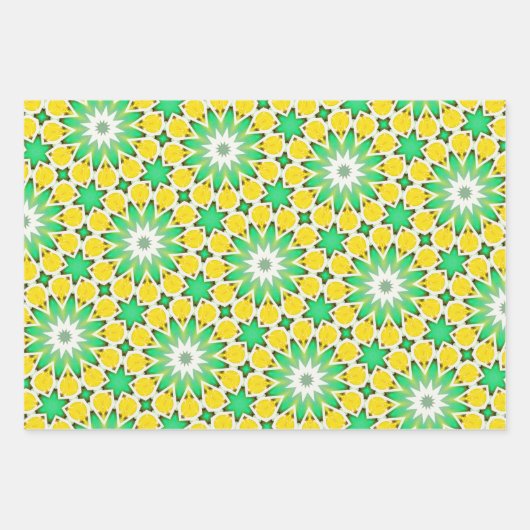 Groene en Gele Ster Abstract Inpakpapier Vel (Voorkant 3)