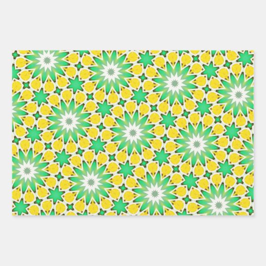 Groene en Gele Ster Abstract Inpakpapier Vel (Voorkant 2)
