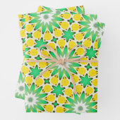Groene en Gele Ster Abstract Inpakpapier Vel (In situ)