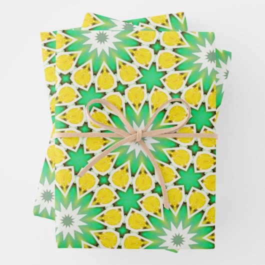 Groene en Gele Ster Abstract Inpakpapier Vel (In situ)