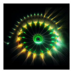Groene en gele straalpinwiel Fractal Perfect Poster