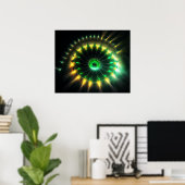 Groene en gele straalpinwiel Fractal Poster (Thuiskantoor)