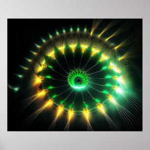 Groene en gele straalpinwiel Fractal Poster