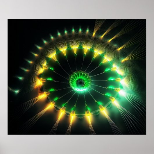 Groene en gele straalpinwiel Fractal Poster (Voorkant)