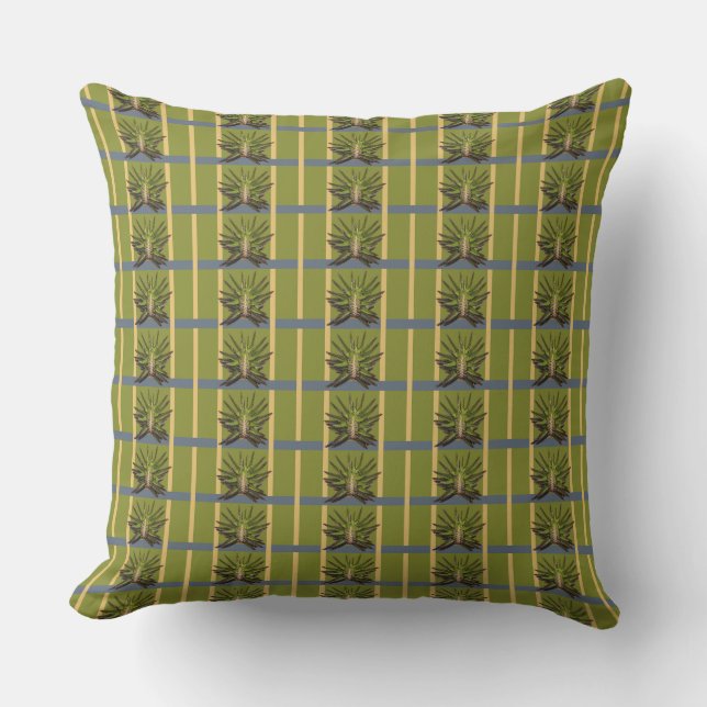 Groene en gele strepen met blauw Sierkussen (Voorkant)