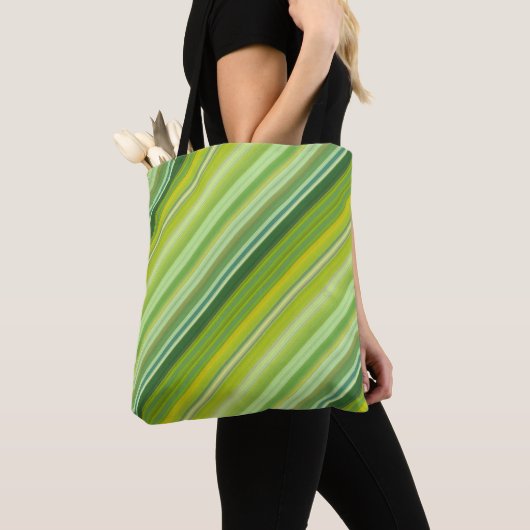 Groene en gele strepen tote bag (Dichtbij)