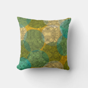 Groene en gele symmetrische Doodle Mandala Kussen