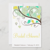 Groene en Gele Tortelduifjes Bridal Shower Invitat Kaart (Achterkant)