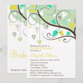 Groene en Gele Tortelduifjes Bridal Shower Invitat Kaart (Voorkant / Achterkant)