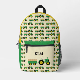 Groene en gele tractor boerderij monogram bedrukte rugzak