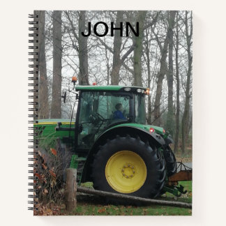 Groene en gele tractor. notitieboek