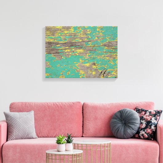 Groene en gele verf met peling canvas afdruk (Insitu (Woonkamer))