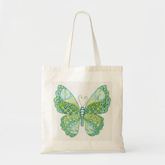 Groene en gele vlinder tote bag (Voorkant)
