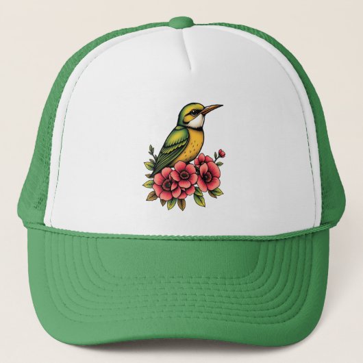 Groene en gele vogel trucker pet (Voorkant)