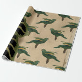  groene en gele vogels cadeaupapier (Uitgerold)