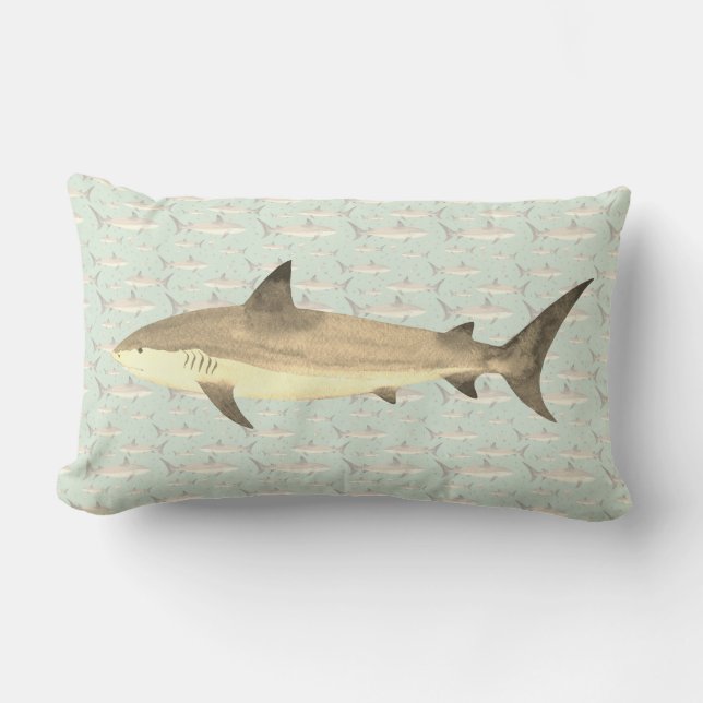 Groene en gele Waterverf Monogram Shark Print Kussen (Voorkant)