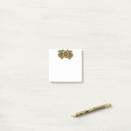 Groene en gele zonnebloem post-it® notes (Op bureau)