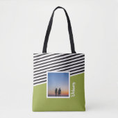 Groene en Gestreepte Patroon Gepersonaliseerde Fot Tote Bag (Voorkant)