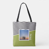 Groene en Gestreepte Patroon Gepersonaliseerde Fot Tote Bag (Achterkant)