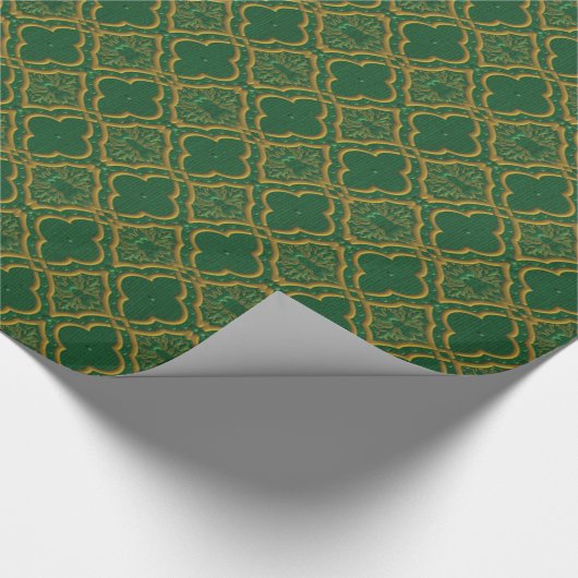 Groene en Gold Brocade Holiday Cadeaupapier (Hoek)