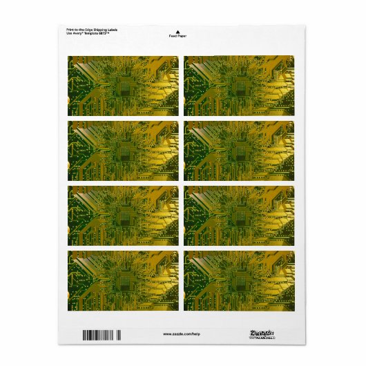 Groene en Gold Electronic Computer Circuit Board Etiket (Full Sheet)