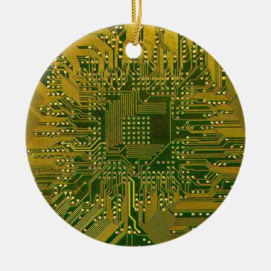 Groene en Gold Electronic Computer Circuit Board Keramisch Ornament (Voorkant)