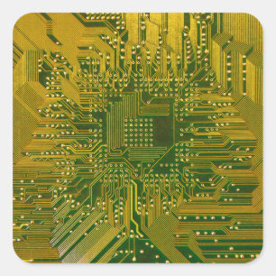 Groene en Gold Electronic Computer Circuit Board Vierkante Sticker