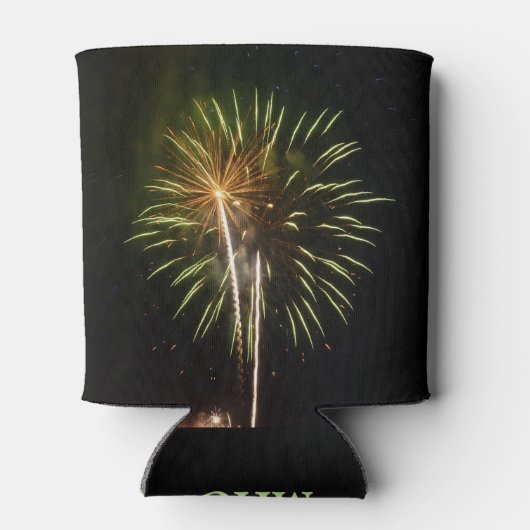 Groene en Gold Fireworks Holiday Celebration Blikjeskoeler (Achterkant)