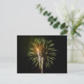 Groene en Gold Fireworks Holiday Celebration Briefkaart (Staand voorkant)
