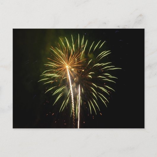 Groene en Gold Fireworks Holiday Celebration Briefkaart (Voorkant)