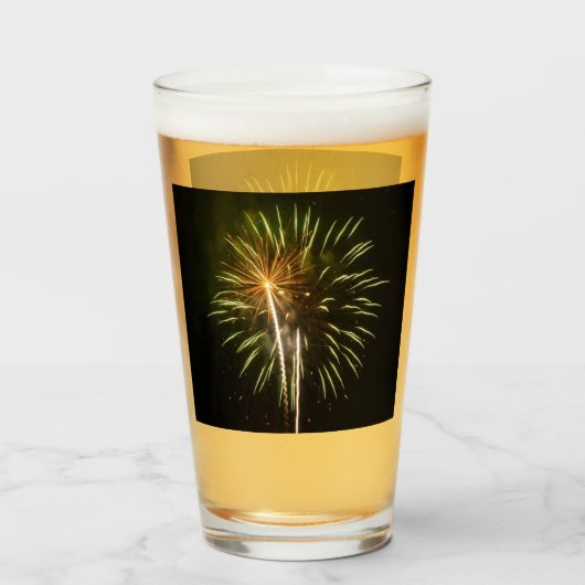 Groene en Gold Fireworks Holiday Celebration Glas (Achterkant gevuld)