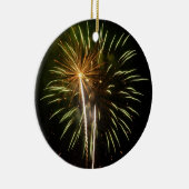 Groene en Gold Fireworks Holiday Celebration Keramisch Ornament (Rechts)