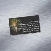 Groene en Gold Fireworks Holiday Celebration Magnetisch Visitekaartje (Voorbeeld)