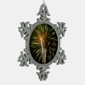 Groene en Gold Fireworks Holiday Celebration Tin Sneeuwvlok Ornament (Links)
